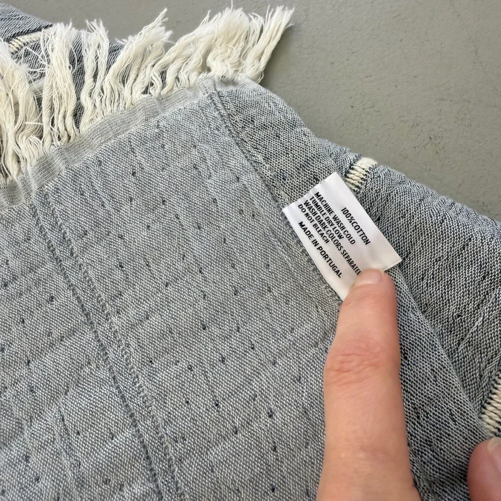 MM Piscatextil Grey Striped Cotton Throw Blanket with Fringe 92-55 Made Portugal